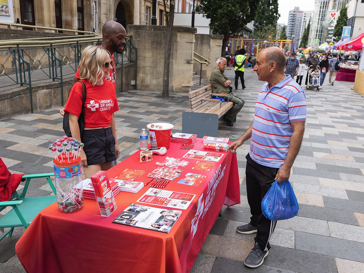 London's Air Ambulance charitable collection with members of the public