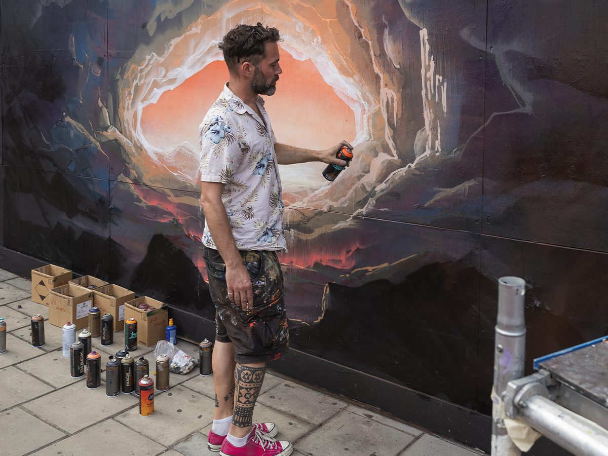 Artist at work on the Bodgers site during Ilford inColour